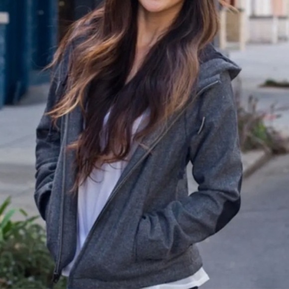 Betabrand Brown Black Academic Wool Blend Herringbone Hooded Zip Jacket Size L - Picture 1 of 13